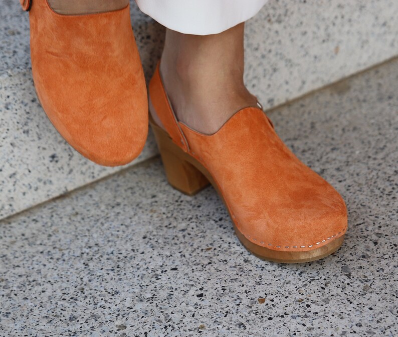 Leather Clogs by Kulikstyle | Swedish Clogs | Orange Leather Shoes ...