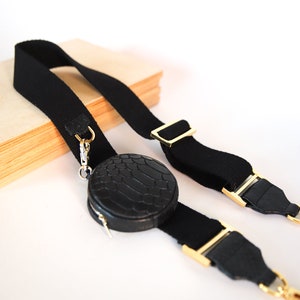 Bandolera de cuero y correa de bolso tejida con bolsillo pequeño de cuero para auriculares o monedas, correa de bolso extraíble para ella