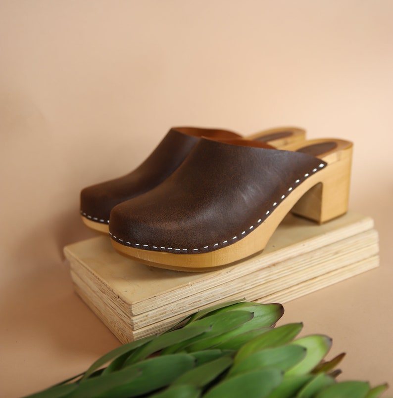 Leather clogs wooden Swedish Clogs 