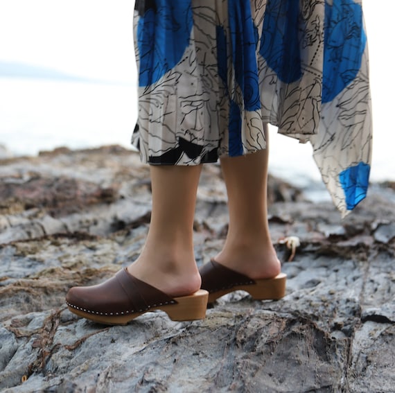 Swedish Clogs Classic Aubergine Leather With Strap by Lotta 