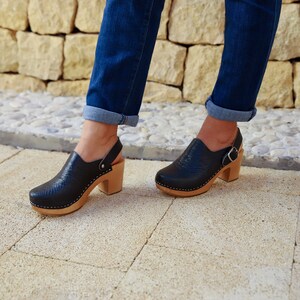 Black Leather Clogs With Pattern Mady by Kulikstyle - Etsy