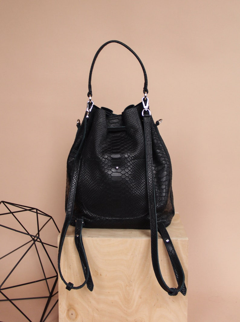 Leather bucket bag black bucket bag leather shoulder bag Etsy