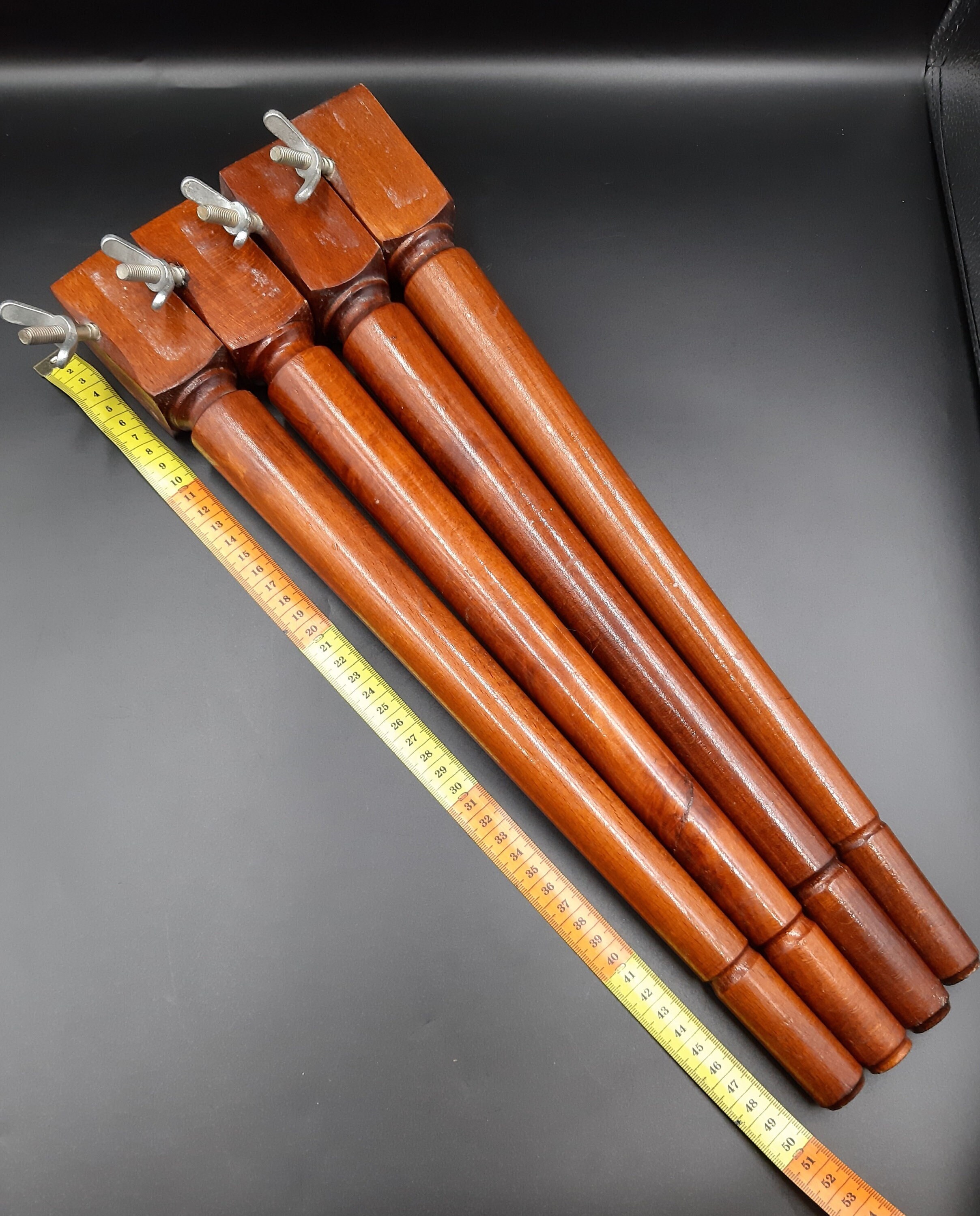 50 cm Long Ornately Shaped  4 Wooden Table Legs with Metal Fittings. Vintage Furniture Legs Made of Wood. Furniture Parts.