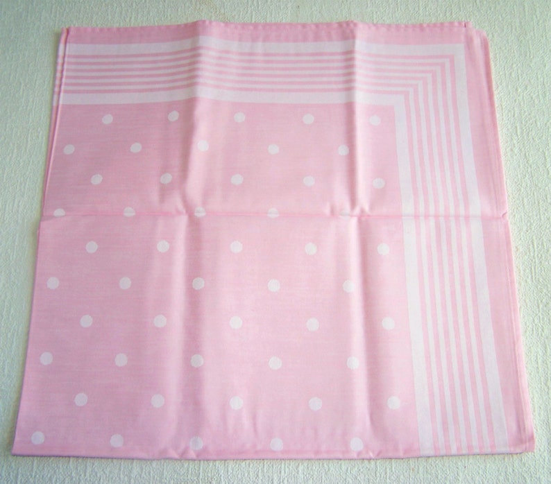Square Table Runner. Small Jacquard Cotton Tablecloth Pink 31.5x 31.5 Tablecloth with White Polka Dot Pattern and Striped Border