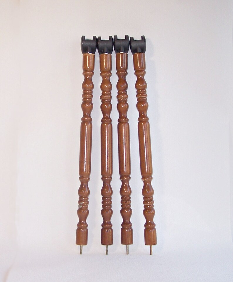 Set of Four 51 Cm Long Wooden Furniture Legs on Casters. Carved Table