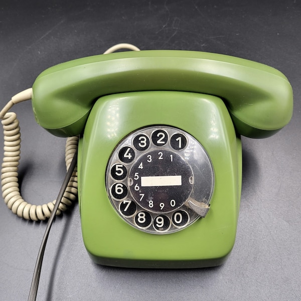 Landline Rotary Phone. Vintage Olive Green "SIEMENS" Phone Made in Germany (DDR). Retro  Old Desk Telephone. Home Decor.