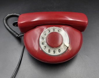 Vintage Rotary Phone TESLA. Landline Round Dark Red Phone Made in Slovakia. Retro Working Phone. Old Desk Telephone. Collectible Phone.