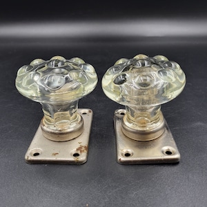 2 Vintage Clear Glass Door Knobs. A Pair of Metal Door Pulls with Clear Glass Handles. Crystal Door Knobs. Antique Door Hardware.
