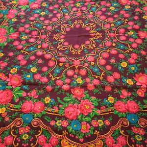 &quot;Großes 150&quot;x59&quot; Pavlovo Posad Tuch &quot;&quot;TORZHOK&quot;&quot; von I. Dadonova.&quot; Authentischer russischer Wollschal. Bordeaux Blumen Schal ohne Fransen. Boho Schal.