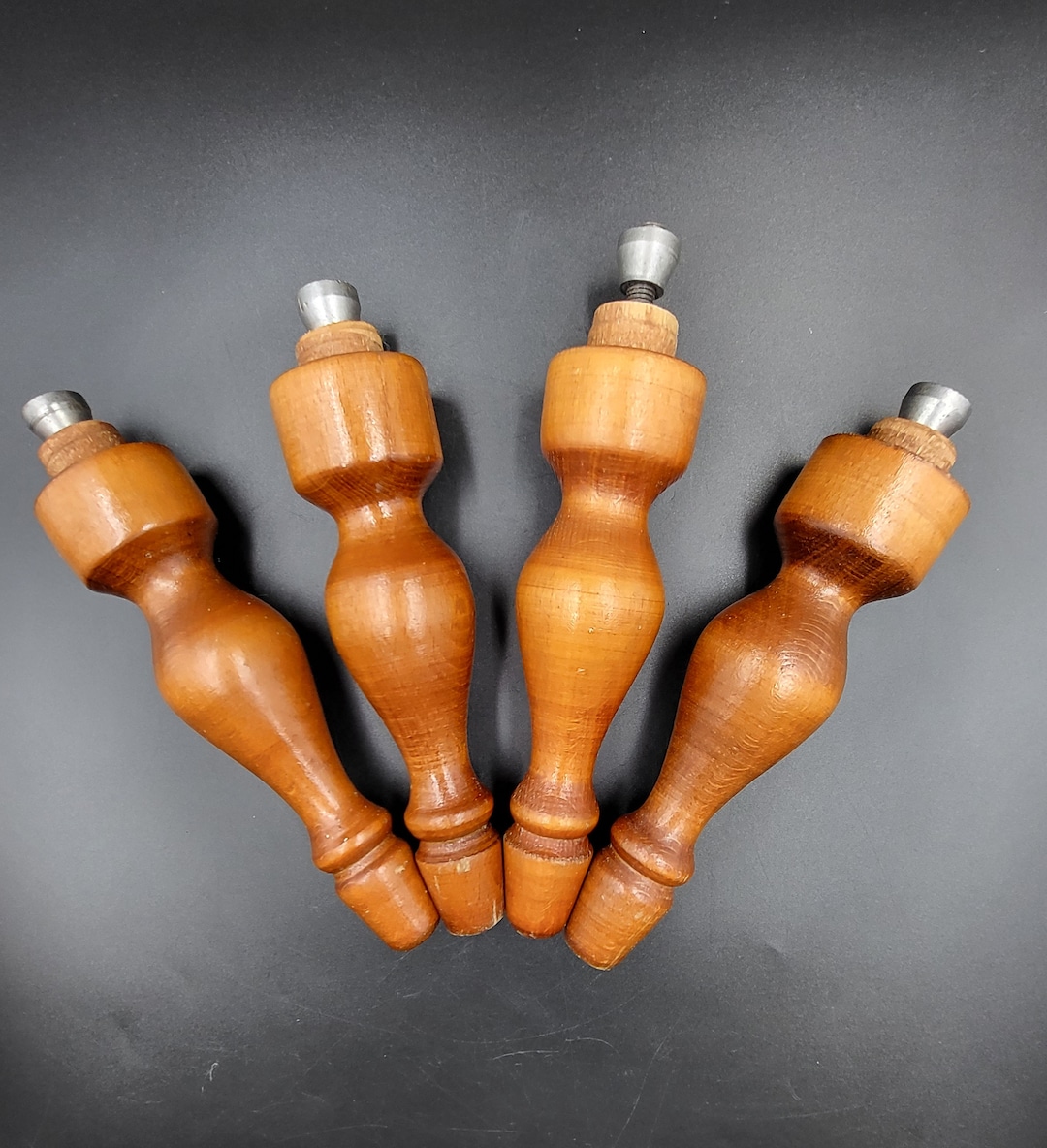 Vintage Furniture Legs Made of Wood. Set of 4 Old Wooden Legs. Ornately