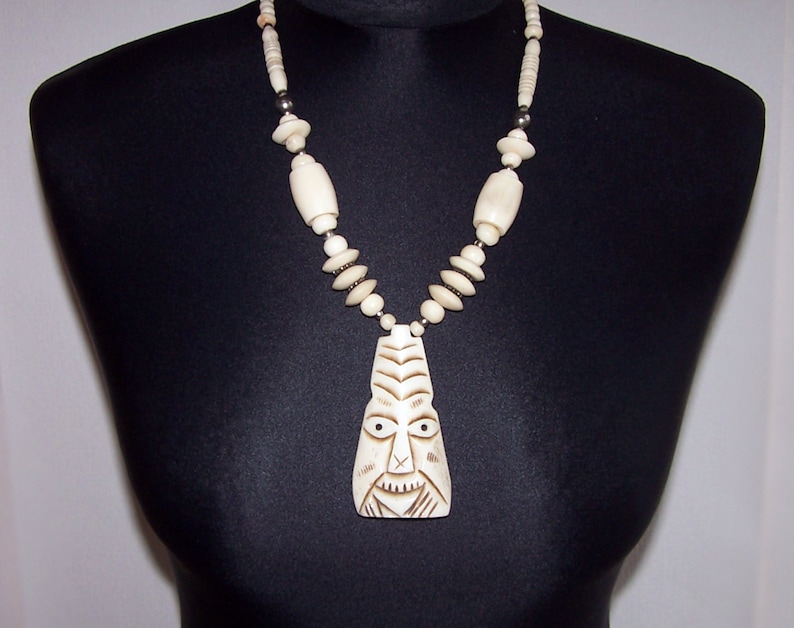 Carved Bone Necklace With a Pendant. Vintage Ethnic Adornment. Etsy