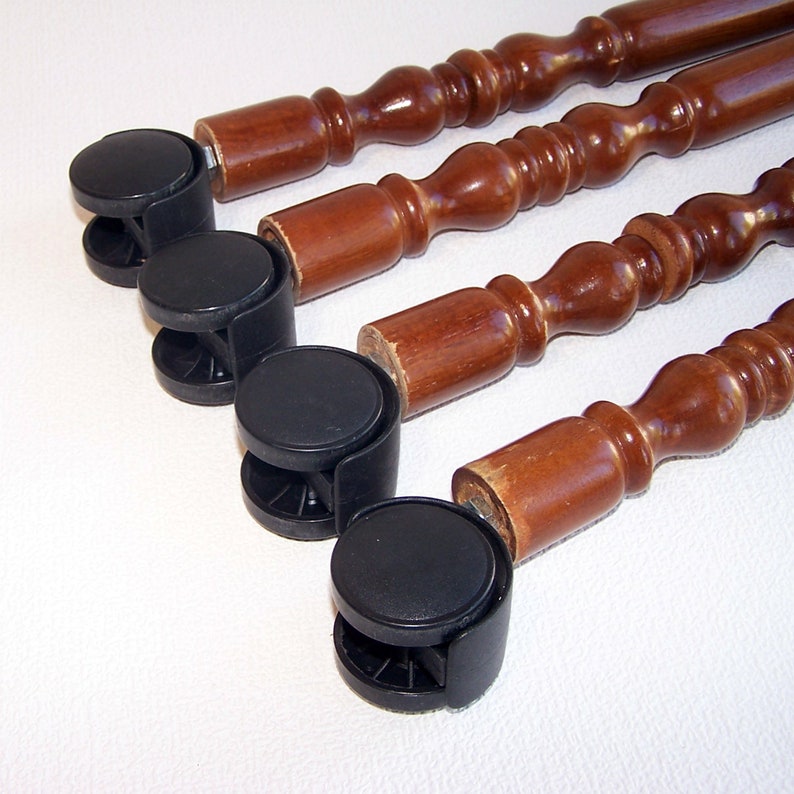 Set of Four 51 Cm Long Wooden Furniture Legs on Casters. Carved Table