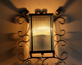 Vintage Art Nouveau Metal Sconce - USSR Glass Wall Lamp
