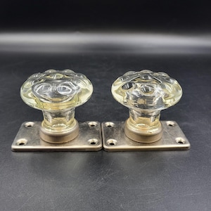 A Pair of Vintage Clear Glass Door Knobs. UNUSED Metal Door Pulls with Clear Glass Handles. Crystal Door Knobs. Antique Door Hardware.