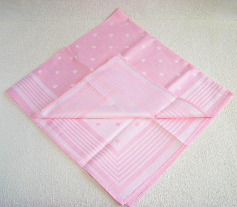 Square Table Runner. Small Jacquard Cotton Tablecloth Pink 31.5x 31.5 Tablecloth with White Polka Dot Pattern and Striped Border