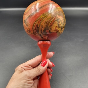 Vintage Wooden Maraca. Handmade Red Maraca. Musical Percussion Instrument. Large Maraca shaker.