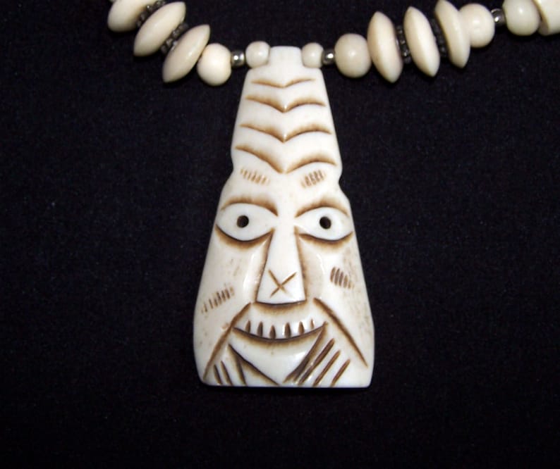 Carved Bone Necklace With a Pendant. Vintage Ethnic Adornment. Etsy
