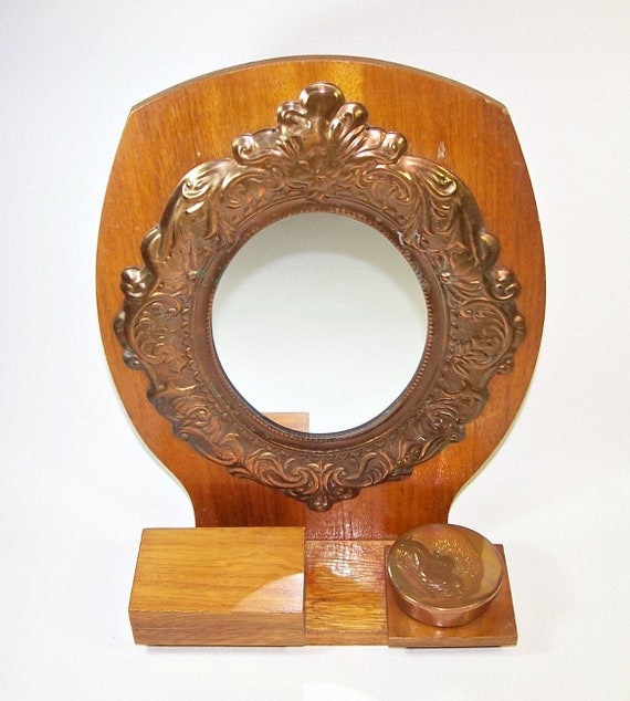 Hanging Vanity Shelf With A Mirror And Two Trinket Boxes Wall In Metal Frame Wooden
