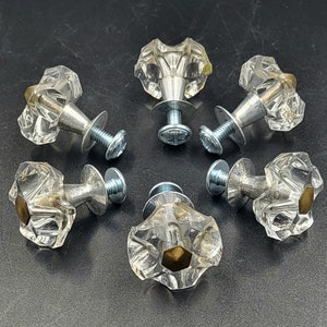 Set of Vintage Furniture Handles. 6 Metal Pulls with Clear Acrylic Glass Handles. Plexiglas Knobs. Hardware Made in the USSR.