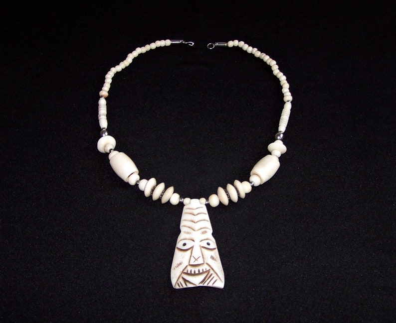 Carved Bone Necklace With a Pendant. Vintage Ethnic Adornment. Etsy