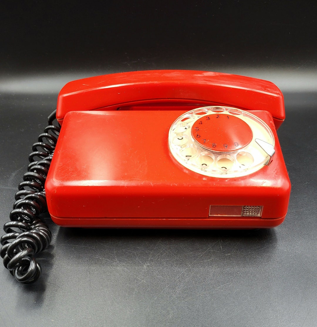 Landline Rotary Phone. Vintage Scarlet Red telkom Phone Made in Poland