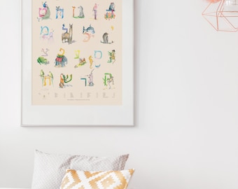 Hebreeuwse letters poster, gratis verzending, Aleph Bet Dieren, Alfabet Poster, Leer Hebreeuws, Hebreeuws ABC hebräisches alfabet, judaica