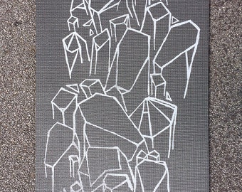 Tombstone Black Printed Yoga Mat - Health Goth Heavy Metal Yoga Coffin Crystal Geo Screen Printed Hand Drawn