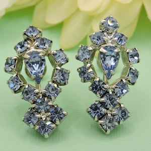 Blue Rhinestone Screw Back Earrings