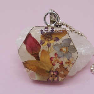 Pressed Flowers in Resin Pendant Silver Necklace