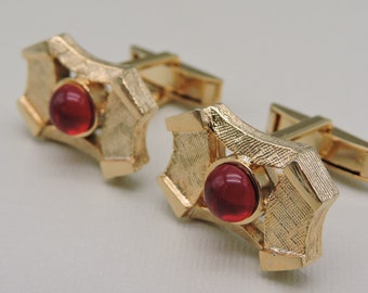 Vintage Red and Gold Tone Cuff Links