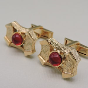 Vintage Red and Gold Tone Cuff Links