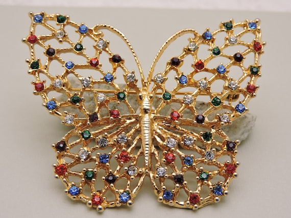 Large Butterfly Rhinestone Pin,Costume Jewelry - image 3