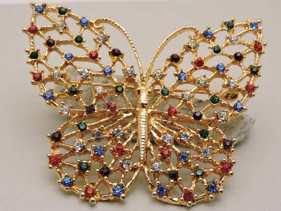 Large Butterfly Rhinestone Pin,Costume Jewelry - image 5