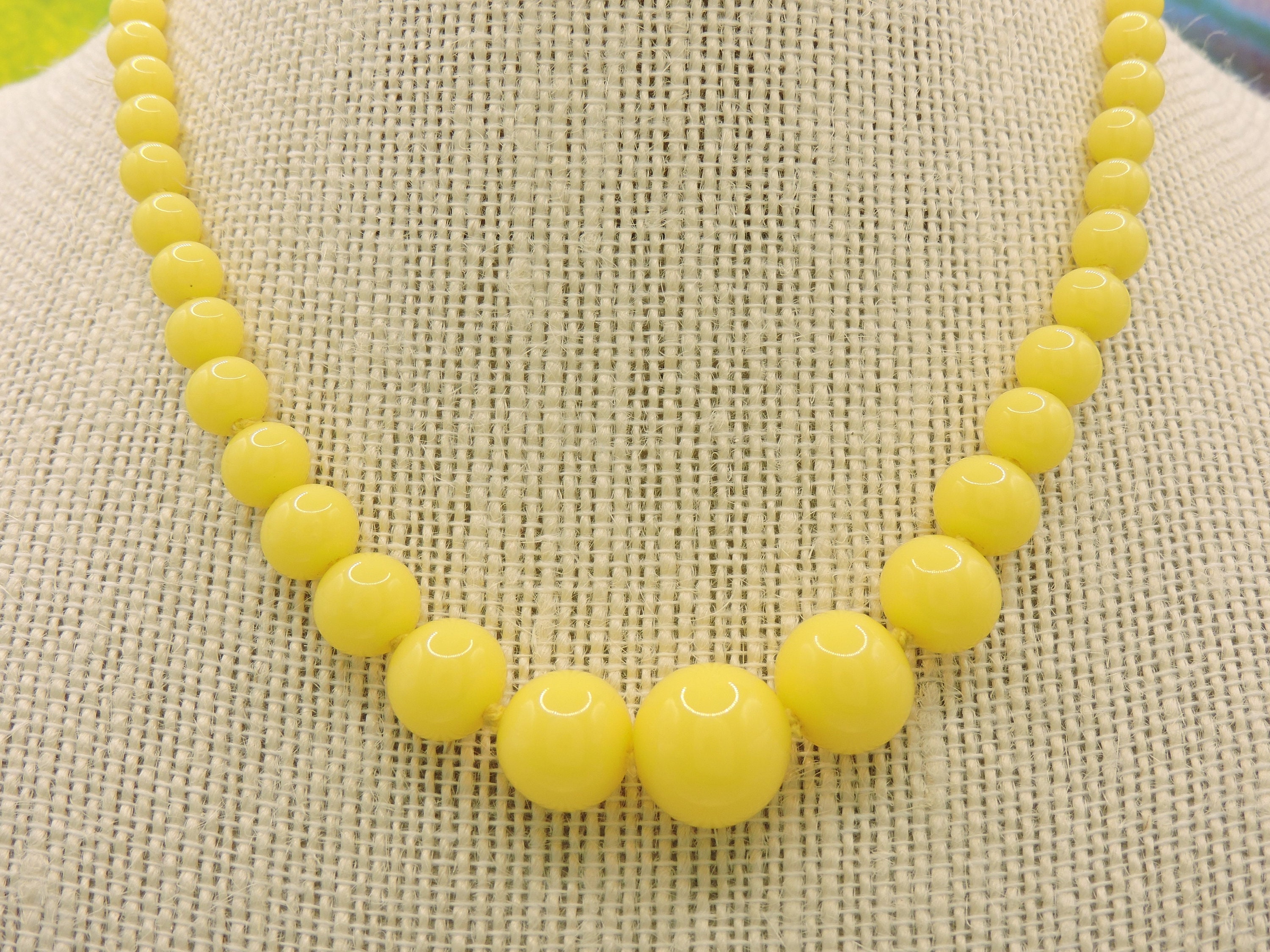Vintage Japan Yellow Glass Bead Necklacecostume Jewelry Etsy