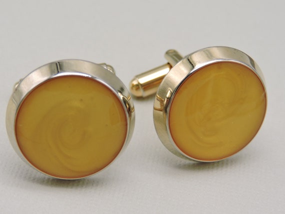 Vintage Yellow and Gold Tone Cuff Links - image 1