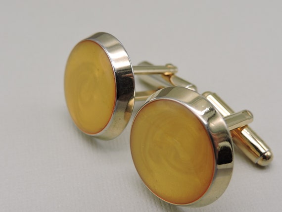 Vintage Yellow and Gold Tone Cuff Links - image 3