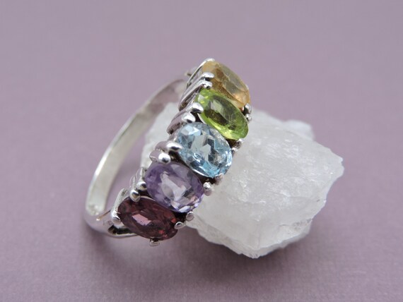 Multi Gemstone Silver Ring Size 6 - image 5