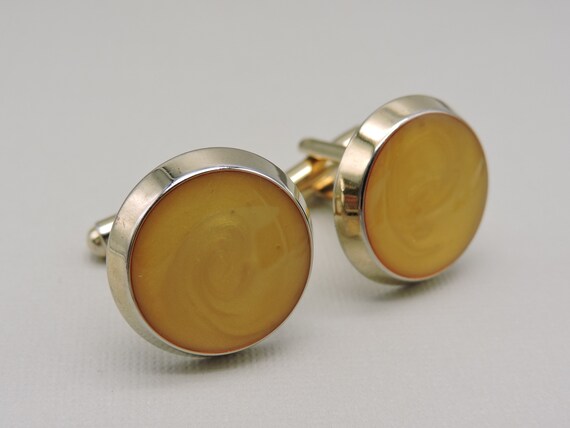 Vintage Yellow and Gold Tone Cuff Links - image 2
