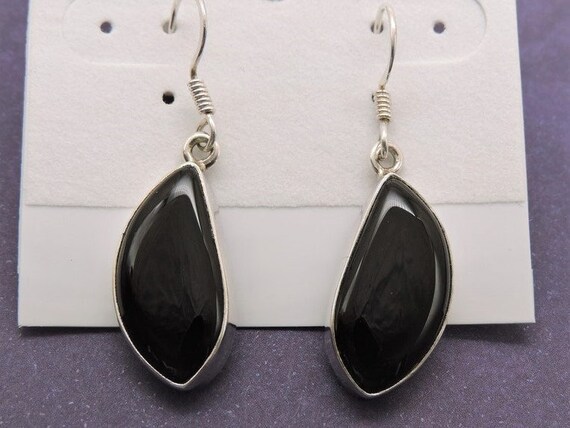 Black Onyx Sterling Silver Dangle Earrings Pierced - image 1