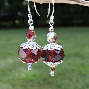 Red Glass Dangle Bead Earrings Pierced