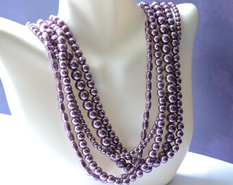 Marvello 5 Strand Bead Purple Necklace