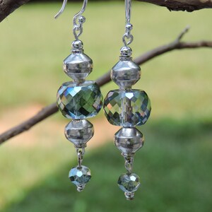 Green and Purple Iridescent Glass Bead Earrings Pierced