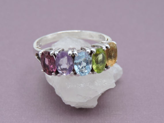 Multi Gemstone Silver Ring Size 6 - image 3