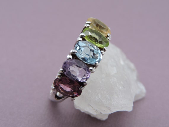 Multi Gemstone Silver Ring Size 6 - image 8