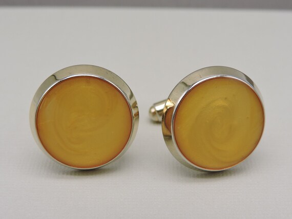Vintage Yellow and Gold Tone Cuff Links - image 5