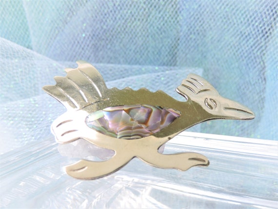 Roadrunner Abalone Alpaca Brooch