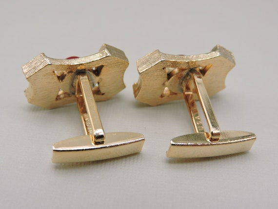 Vintage Red and Gold Tone Cuff Links - image 3