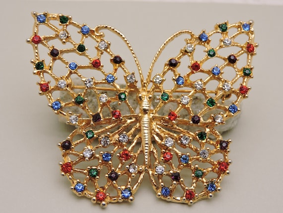Large Butterfly Rhinestone Pin,Costume Jewelry - image 1