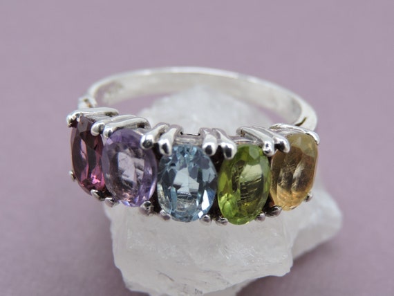 Multi Gemstone Silver Ring Size 6 - image 2