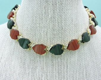 Vintage Thermoset Brown and Green Leaf Necklace,Costume Jewelry Necklace